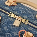 Louis Vuitton Speedy Bandoulière 30 Monogram Denim Blue Handbag M14430 with leather handles and detachable shoulder strap