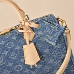 Louis Vuitton Speedy Bandoulière 30 Monogram Denim Blue Handbag M14430 with leather handles and detachable shoulder strap