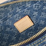 Louis Vuitton Speedy Bandoulière 30 Monogram Denim Blue Handbag M14430 with leather handles and detachable shoulder strap