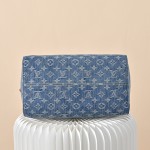 Louis Vuitton Speedy Bandoulière 30 Monogram Denim Blue Handbag M14430 with leather handles and detachable shoulder strap