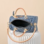 Louis Vuitton Speedy Bandoulière 30 Monogram Denim Blue Handbag M14430 with leather handles and detachable shoulder strap