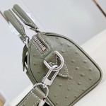 Louis Vuitton Speedy P9 Bandoulière 18 ostrich embossed leather handbag N89151 with polished metal hardware and lambskin lining