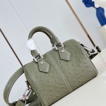 Louis Vuitton Speedy P9 Bandoulière 18 ostrich embossed leather handbag N89151 with polished metal hardware and lambskin lining