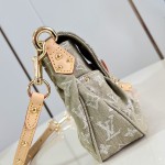 Louis Vuitton Rendez-Vous Sunset denim handbag M27210 with metal hardware buckle detail and interior flat pocket