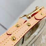 Louis Vuitton Rendez-Vous Sunset denim handbag M27210 with metal hardware buckle detail and interior flat pocket
