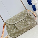 Louis Vuitton Rendez-Vous Sunset denim handbag M27210 with metal hardware buckle detail and interior flat pocket