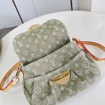 Louis Vuitton Rendez-Vous Sunset denim handbag M27210 with metal hardware buckle detail and interior flat pocket
