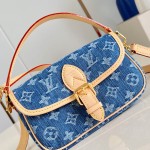 Louis Vuitton Nano Diane denim handbag M27700 with cowhide leather trim metal hardware and removable shoulder strap
