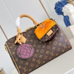 Louis Vuitton Speedy Soft 30 Paris À Vélo Monogram handbag M27512 with Nanogram shoulder strap round charm and nylon pouch