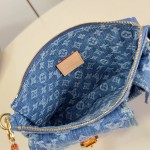 Louis Vuitton Pochette Accessories Cargo cotton handbag M27602 in blue green and pink with leather trim removable strap and front pocket
