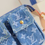 Louis Vuitton Pochette Accessories Cargo cotton handbag M27602 in blue green and pink with leather trim removable strap and front pocket