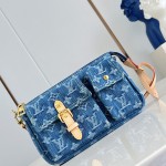 Louis Vuitton Pochette Accessories Cargo cotton handbag M27602 in blue green and pink with leather trim removable strap and front pocket