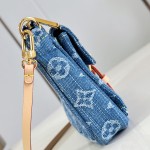 Louis Vuitton Pochette Accessories Cargo cotton handbag M27602 in blue green and pink with leather trim removable strap and front pocket
