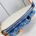 Louis Vuitton Pochette Accessories Cargo cotton handbag M27602 in blue green and pink with leather trim removable strap and front pocket