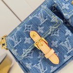 Louis Vuitton Pochette Accessories Cargo cotton handbag M27602 in blue green and pink with leather trim removable strap and front pocket