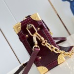 Louis Vuitton Side Trunk PM waxed calfskin leather handbag M26305 with metal studs and adjustable shoulder strap
