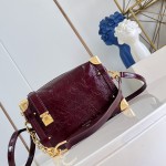 Louis Vuitton Side Trunk PM waxed calfskin leather handbag M26305 with metal studs and adjustable shoulder strap