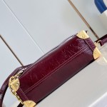 Louis Vuitton Side Trunk PM waxed calfskin leather handbag M26305 with metal studs and adjustable shoulder strap