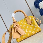 Louis Vuitton Speedy P9 Bandoulière 20 glossy cowhide leather handbag M28186 in yellow and bright red with rolled handles and adjustable shoulder strap