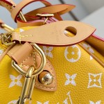 Louis Vuitton Speedy P9 Bandoulière 20 glossy cowhide leather handbag M28186 in yellow and bright red with rolled handles and adjustable shoulder strap