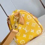 Louis Vuitton Speedy P9 Bandoulière 20 glossy cowhide leather handbag M28186 in yellow and bright red with rolled handles and adjustable shoulder strap