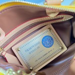 Louis Vuitton Speedy P9 Bandoulière 20 glossy cowhide leather handbag M28186 in yellow and bright red with rolled handles and adjustable shoulder strap