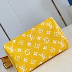 Louis Vuitton Speedy P9 Bandoulière 20 glossy cowhide leather handbag M28186 in yellow and bright red with rolled handles and adjustable shoulder strap