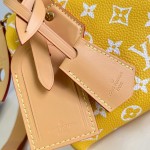 Louis Vuitton Speedy P9 Bandoulière 20 glossy cowhide leather handbag M28186 in yellow and bright red with rolled handles and adjustable shoulder strap
