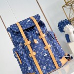 Louis Vuitton Christopher MM M27554 Monogram denim backpack with leather trim and side pockets
