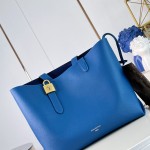 Louis Vuitton Low Key Cabas MM M25341 sky blue leather tote bag with padlock detail and adjustable handles