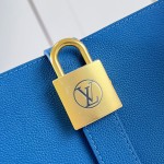Louis Vuitton Low Key Cabas MM M25341 sky blue leather tote bag with padlock detail and adjustable handles