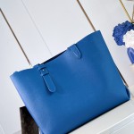 Louis Vuitton Low Key Cabas MM M25341 sky blue leather tote bag with padlock detail and adjustable handles