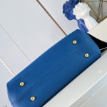 Louis Vuitton Low Key Cabas MM M25341 sky blue leather tote bag with padlock detail and adjustable handles