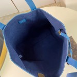 Louis Vuitton Low Key Cabas MM M25341 sky blue leather tote bag with padlock detail and adjustable handles