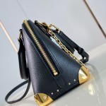 Louis Vuitton Alma Trunk BB M29445 black and M29091 brown leather handbag with padlock and chain detail