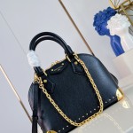 Louis Vuitton Alma Trunk BB M29445 black and M29091 brown leather handbag with padlock and chain detail