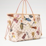 Louis Vuitton Neverfull GM M29449 White Monogram Canvas Tote Bag with Multicolor Badge Print