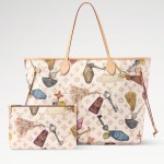 Louis Vuitton Neverfull GM M29449 White Monogram Canvas Tote Bag with Multicolor Badge Print