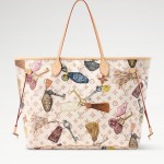 Louis Vuitton Neverfull GM M29449 White Monogram Canvas Tote Bag with Multicolor Badge Print