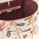 Louis Vuitton Neverfull GM M29449 White Monogram Canvas Tote Bag with Multicolor Badge Print