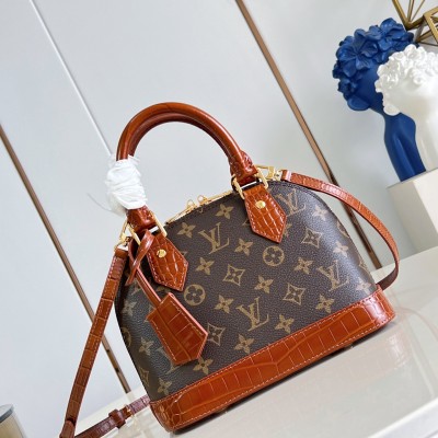 Louis Vuitton - Alma BB M53152 Monogram Canvas and Crocodile-Embossed Leather Handbag