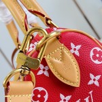 Louis Vuitton Speedy P9 Bandoulière 20 glossy cowhide leather handbag M28186 in yellow and bright red with rolled handles and adjustable shoulder strap