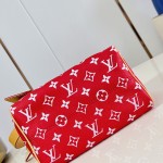 Louis Vuitton Speedy P9 Bandoulière 20 glossy cowhide leather handbag M28186 in yellow and bright red with rolled handles and adjustable shoulder strap