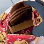 Louis Vuitton Speedy P9 Bandoulière 20 glossy cowhide leather handbag M28186 in yellow and bright red with rolled handles and adjustable shoulder strap