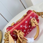 Louis Vuitton Speedy P9 Bandoulière 20 glossy cowhide leather handbag M28186 in yellow and bright red with rolled handles and adjustable shoulder strap