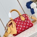 Louis Vuitton Speedy P9 Bandoulière 20 glossy cowhide leather handbag M28186 in yellow and bright red with rolled handles and adjustable shoulder strap