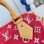 Louis Vuitton Speedy P9 Bandoulière 20 glossy cowhide leather handbag M28186 in yellow and bright red with rolled handles and adjustable shoulder strap