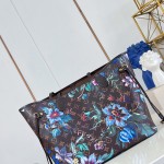 Louis Vuitton Neverfull MM M28918 Monogram Eden floral canvas tote bag with cowhide leather trim and adjustable side laces