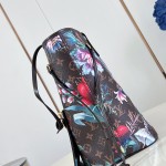 Louis Vuitton Neverfull MM M28918 Monogram Eden floral canvas tote bag with cowhide leather trim and adjustable side laces