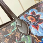 Louis Vuitton Neverfull MM M28918 Monogram Eden floral canvas tote bag with cowhide leather trim and adjustable side laces